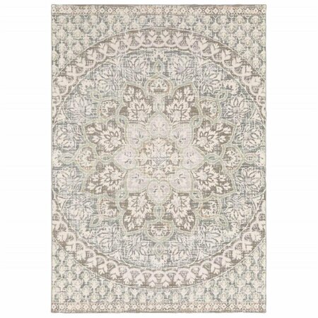 PLANON 7 x 10 ft. Ivory & Grey Distresed Oversize Medallion Indoor Area Rug PL3094516